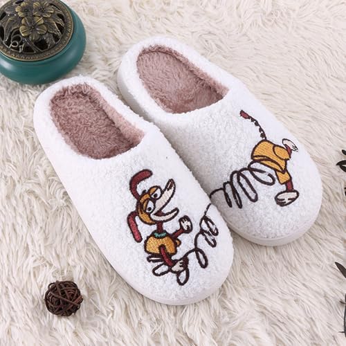 Image of Womens Mens House Slippers Retro Comfy Warm Plush Slip on Fluffy Memory Foam Home Sippers for Winter Indoor Outdoor