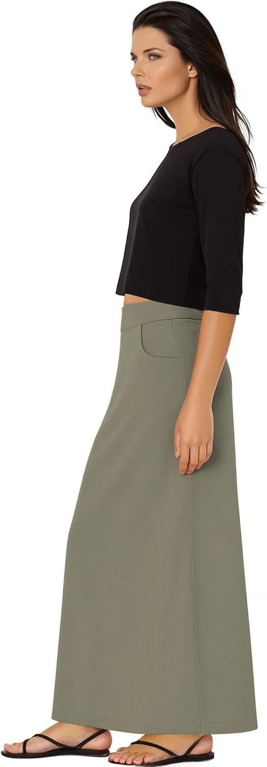 Baby'O Women's Stretch Cotton Knit Western Style A-Line Maxi Skirt with Jeans-Style Front Pockets - Image 5