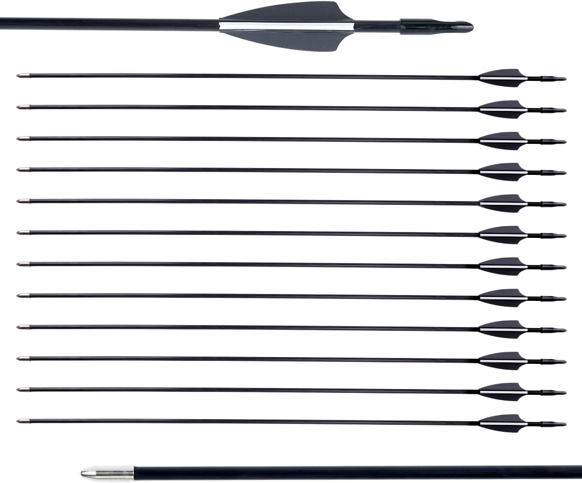 LWANO 28" Fiberglass Arrows - Archery Practice Target Arrows with Blunt Tips Durable Shaft for Youth Kids Children Beginners on Recurve&Long Bows(Pack of 12) 28inch-12pc arrows Black