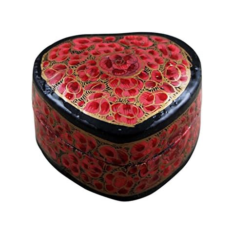 Handmade Paper Mache Heart Shaped Trinket Keepsake Jewelry Box Gift Boxes in Pink Floral Design Cover
