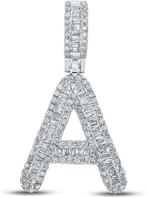 FB JEWELS10k White Gold Mens Baguette Real Natural Diamond I1 clarity; G-H color A Initial Letter Pendant 1/2 Cttw (Length 1.01 inches Width 13.9 mm)