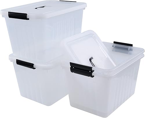 Farmoon Contenedor de almacenamiento transparente de 20 cuartos con asa 4 paquetes de cajas de almacenamiento de plástico Farmoon Contenedor de almacenamiento transparente de 20 cuartos con asa 4 paquetes de cajas de almacenamiento de plástico