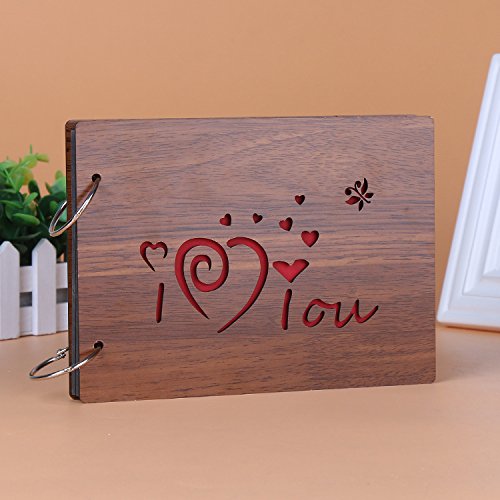 Veewon Jahrgang DIY Fotoalben Holz Voller Liebe Jahrestag Sammelalbum Scrapbooking 8 * 6 Zoll mit 2pcs Foto-Ecken-Aufkleber, große Geschenke für Jahrestag (I Love You)