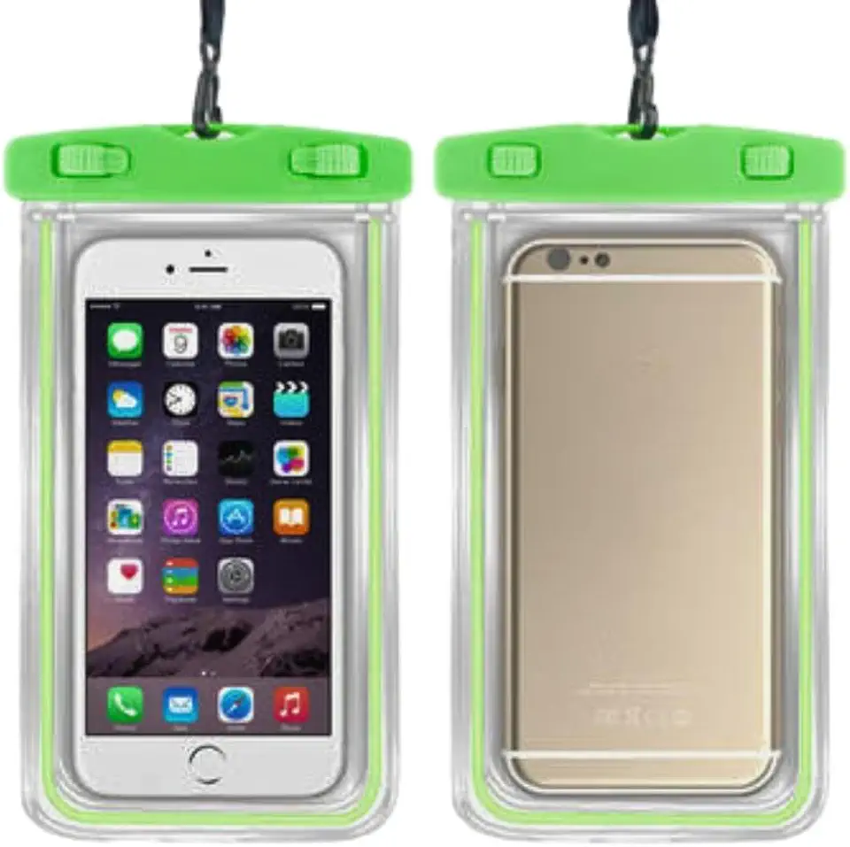 Capa Case Kit 2 Unidades A Prova D'água Impermeável para Celular Smartphone Capinha com Alça Universal Proteção 360º Completa Sensível ao Toque (Verde)