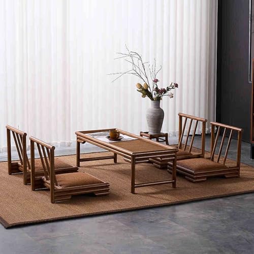 Set di sedie da Pavimento e tavolino da tè in Stile Giapponese, Design Senza Gambe in Tatami di bambù per Soggiorno, Finestra a bovindo e Balcone.，E 80cm