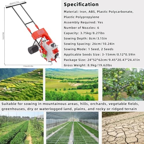 Sembradora manual con 6 boquillas para siembra de hileras miniatura 6