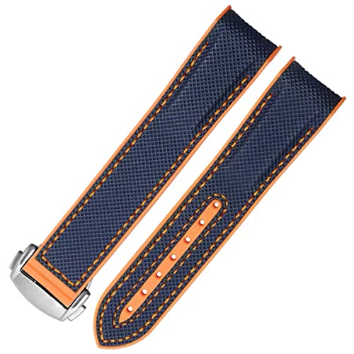 FOUUA Bracelet de montre Bracelet de montre de 22 mm Bracelet en silicone et toile déployante s'adapte à la technologie Omega [SpeedMaster] [Seamaster] [De Ville] Cover