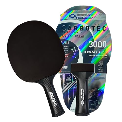 Donic-Schildkröt CarboTec 3000 Tischtennisschläger – Carbon-Schläger aus einem Guss mit 50% Carbonanteil – QRC Revolution Belag mit S-Plus Schwamm 2,1mm, Spieltyp Attack, konkaver Griff