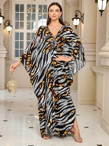 Image of KEYLORTING Plus Size Kaftan Dress Women, African Moo Moo Print Caftan, Batwing Dress, Beach Cover Up for Party and Loungewear