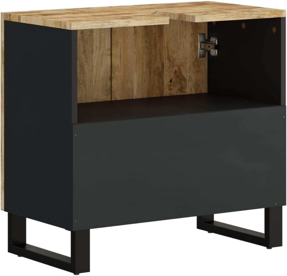 Solid Mango Wood Sink Cabinet Medium Size Bathroom Vanity Combo with Two Compartments Rustic Natural Finish Indoor Bathroom Furniture Set