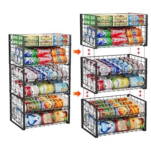 JKsmart 2-Tier Stackable Rack Organizer for Pantry, Adjustable Dispenser Holds Up to 90 Cans, Storage Holder for Various Ounces of Canned Drinks, Black, 3 Pack