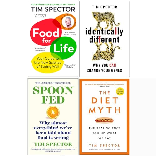 Tim Spector Collection 4 Books Set (Food for Life, Identically Different, Spoon-Fed, The Diet Myth)
