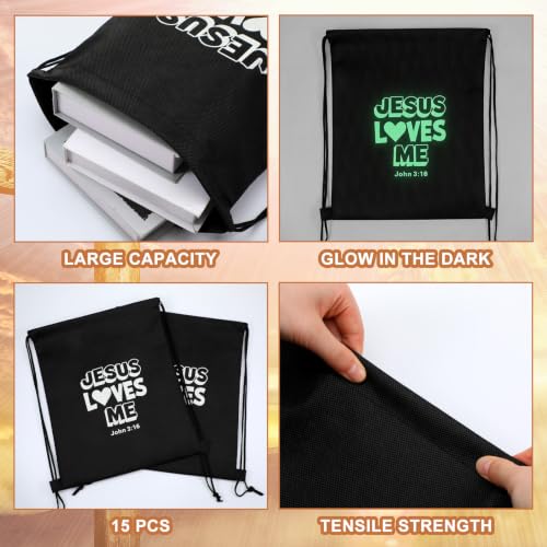 Image of 15 Pcs Jesus Loves Me Drawstring Backpacks Bulk 12 x 15 Inch