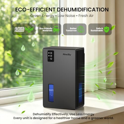NineSky Dehumidifiers for Home, 1000 Sq.Ft Dehumidifier with 95oz Water Tank, Quiet Dehumidifier for Basement Bathroom Bedroom with 7-Color Ambient Light & Auto Shut Off, (Grey) - Image 5