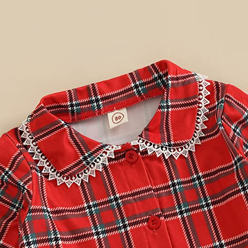 MAINESAKA Baby Boy Girl Pajamas Christmas Red Plaid Print Long Sleeve Lapel Collar Button Down Top Shirt Pants Nightwear2