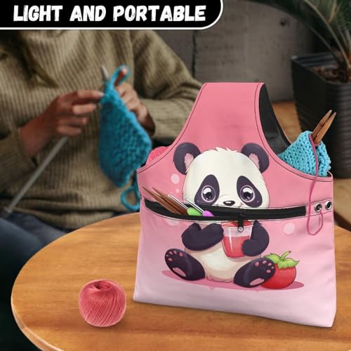 Image of ZUXONGSY Panda Yarn Bags for Crocheting on the Go Strawberry Crochet Hook Organizer Knitting Bags NAD Totes,Holding Yarn Crochet Hook Needles,Large