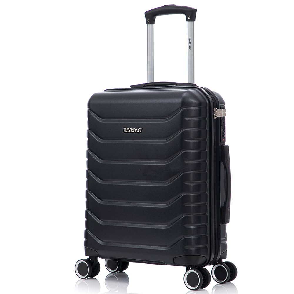 RAYKONG Maleta Cabina 55x40x20cm ABS+Policarbonato (40L) semirígida Equipaje de Mano pequeño 4 Ruedas giratorios a 360º Cierre numérico | Negro