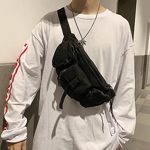 Harajuku Japanese Canvas Straddle Bag Casual Cool Girl Shoulder Bag Soft Student Large Capacity Couple Bag (black)2