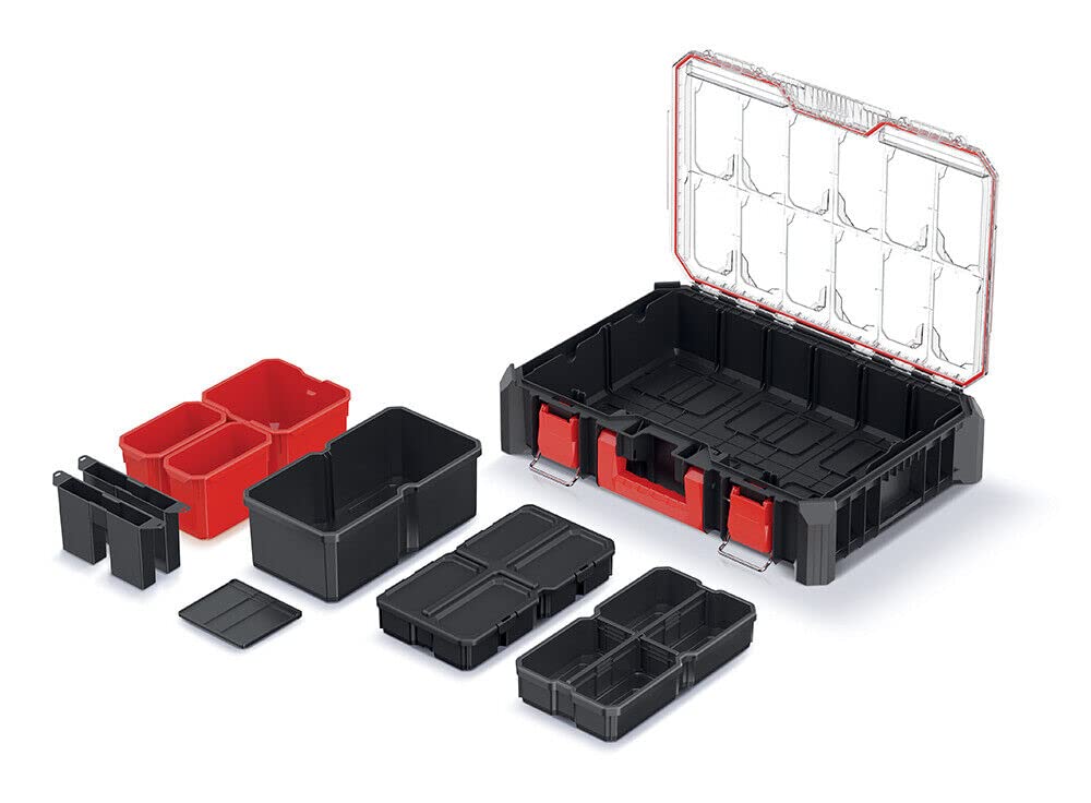 Kistenberg Sortierkasten Sortimentskasten Kleinteilemagazin mit Boxen Fächern Transparenter Decker Stapelbar 543 x 368 x 122 mm