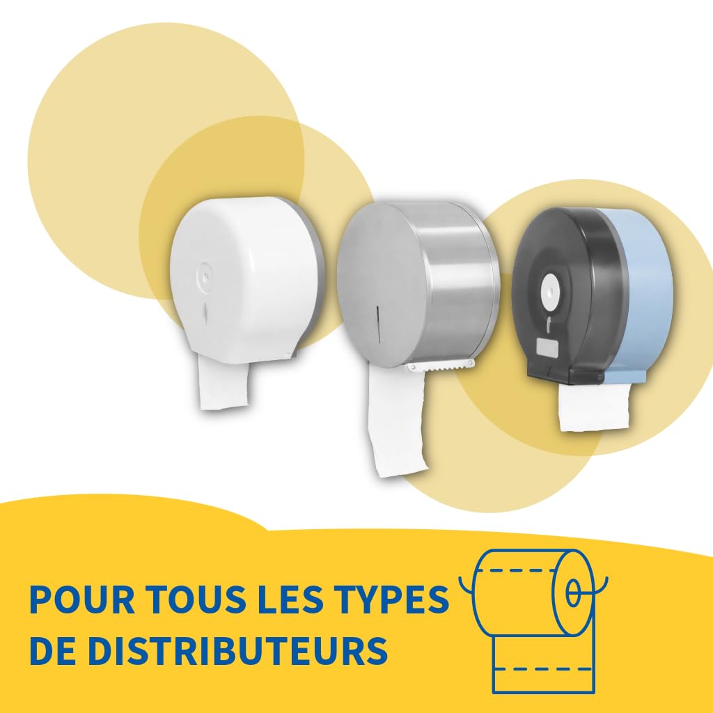 Lot de 18 Rouleaux de Papier Toilette Jumbo | Papier Toilette pour Distributeur 2-Plis, 100m/Rouleau