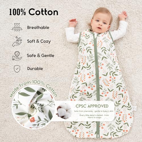 Image of Yoofoss Baby Sleep Sack 12-18 Months 0.5 TOG Baby Wearable Blanket, 100% Organic Cotton Infant Toddler Sleeping Sack 2-Way Zipper Lightweight Sleep Sack, Flower
