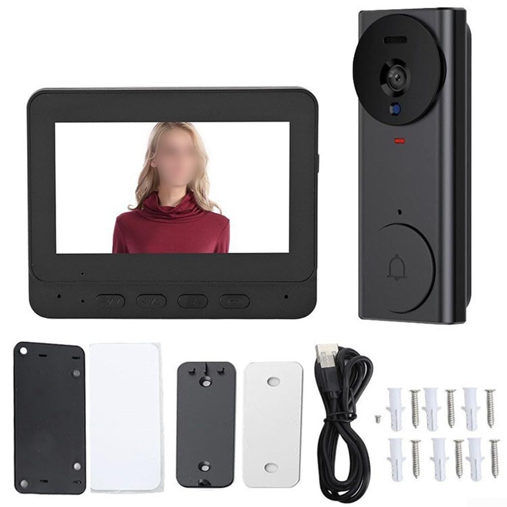 Timbre inalámbrico con cámara de video con pantalla de 4.3 pulgadas, audio bidireccional, gran angular de 130° para sistema de intercomunicación de seguridad del hogar