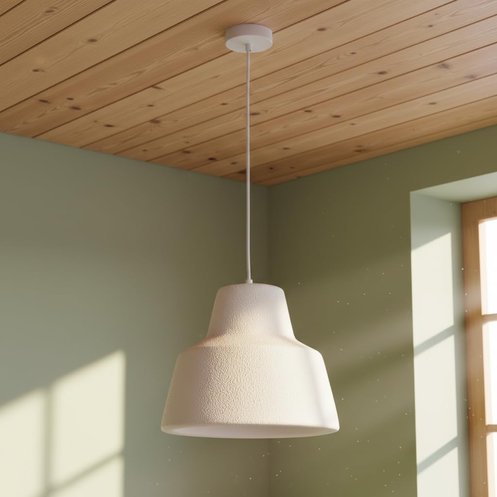 BARCELONA LED Lámpara Colgante Wabi Sabi Grande 30cm Blanca, Diseño Japonés Moderno con Acabado Piedra en Resina, Estilo Industrial Clásico, Casquillo E27