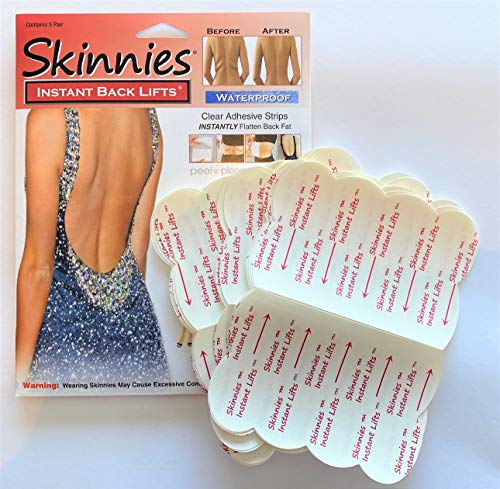 Skinnies Instant Lifts - 5 Pair Back Lifts - Clear Adhesive Strips Instantly Smooth Back Fat. Go Backless!