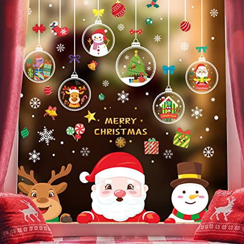 DANGZW Fensterbilder Weihnachten, Weihnachtsdeko Fenster Winterdeko Mit Weihnachtsmann Baum Schneemann und Schneeflocke für Haus Büro Kaufhaus Feiertags Weinachts Dekoration Fenster Deko Cover