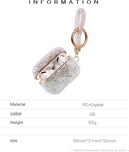 Miniatura 10 de Funda moderna de lujo para AirPods 2020, con diamantes de imitación y llavero, funda protectora de cristal premium a prueba de golpes, para carga de