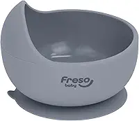 Freso Baby Tigela Alimentação De Bebê Introdução Alimentar Blw Silicone Livre Bpa Atóxico Antibacteriano Com Ventosa Bowl Borda Dosadora Cor Cinza