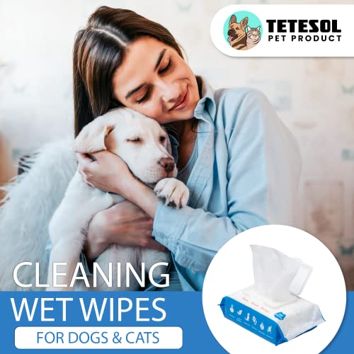 Tetesol Dog Wipes For Pets & Cats- 100 Count All Purpose Unscented For Paw & Butt Cleaning,Grooming,Alcoholfree,Vitamin E,Ph Balanced, 100% Natural #TOP1