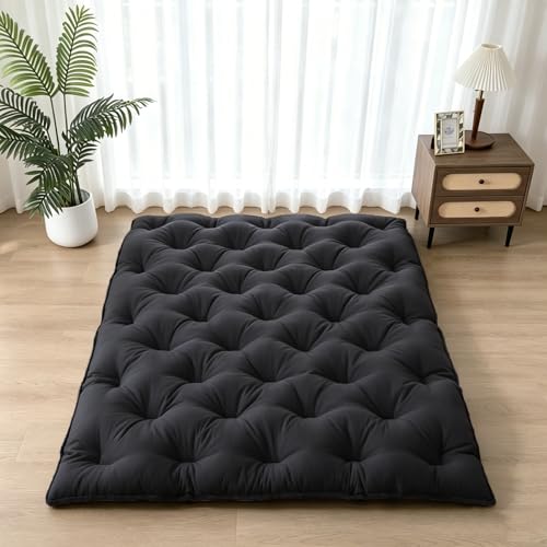 SHOUREN Japanese Futon Mattress Floor Mattress 3' Tatami Mat,Shredded Memory Foam Foldable Roll Up and Portable Sleeping Pad Suitable for Camping,Guest Room,Black 60'X80' Queen Size