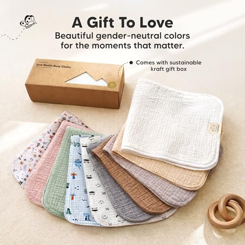 KeaBabies Organic Muslin Burp Cloths Baby Boy, Girl, 10-Pack (Soft White)