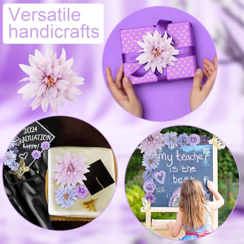 TKNOUS Purple Graduation Cap Decorations 2024 DIY Grad Cap Kit Included Faux Flower Heads 3D Butterfly Decoration Rhinestones Letter Stickers Glitter Paper for Art DIY Hat Grad Cap Topper - Thumbnail 6