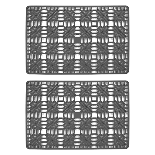 2 PCS Silicone Kitchen Sink Mat,Great Sink Protector Grid Accessory, Suitable for Kitchen Stainless Steel Sink, Porcelain Bowl, Bathroom Sink, Under Sink Bottom (Grey, 15.7'' x 10.6'')