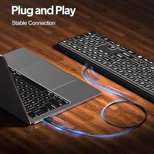 Hamile Large Print Light Up Keyboard, USB Silent Wired Keyboard - 5