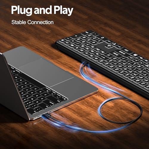 Hamile Large Print Light Up Keyboard, USB Silent Wired Keyboard — view 6