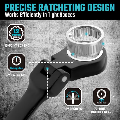 Image of DURATECH Extra Long Flex-Head Ratcheting Wrench Set, 6-Piece, Metric