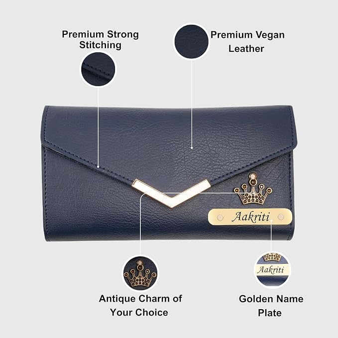 Image of WALLETKART Personalized Leather Women's Clutch with Name & Charm | Customized Clutch for Girlfriend Friend Wife Mother & Sister