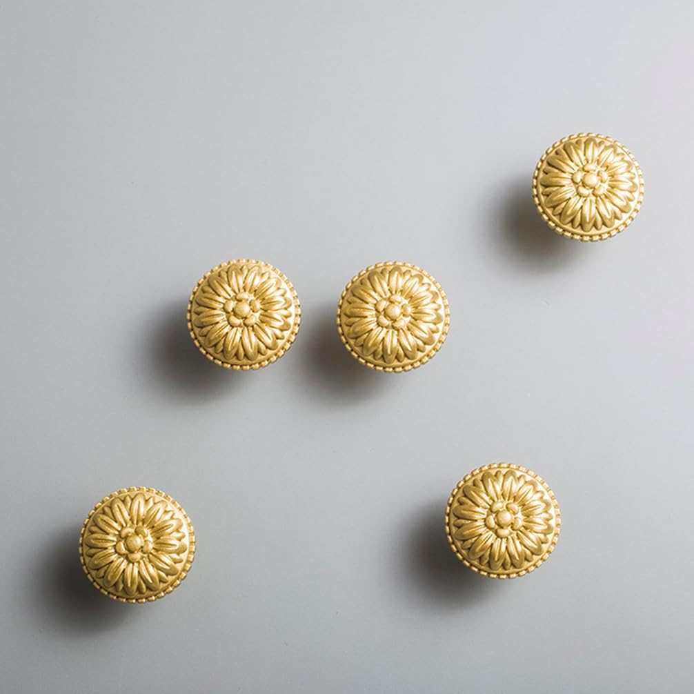 Myxekllo Brass Cabinet Round Knobs, 4 Pack Gold Euro Style Cabinet Knob Dresser Drawer Modern Dresser Drawer Knobs, Vintage Brass Cabinet Knobs