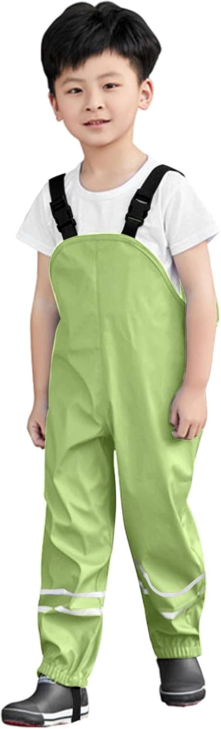 Toddler Kids Boys Girls Rain Dungarees Windproof Waterproof Mud Jumpsuit Nylon Waterproof Animal Rain (Green, 1-3Y)