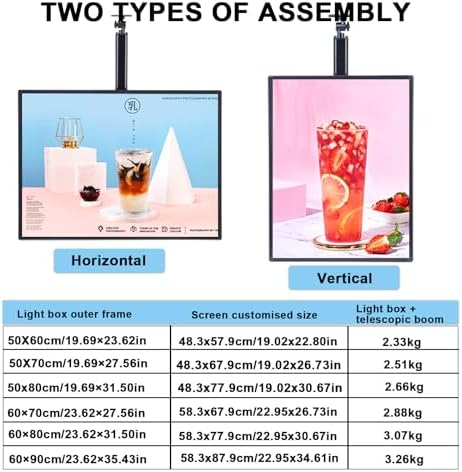 LED Backlit Menu Board - Ultrathin Light Box for Restaurants, Shops, and Exhibitions - 60x80cm Hanging Billboard for Advertising & Decoration