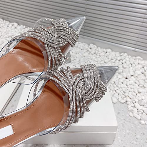 CCAFRET Hoge hakken Crystal pointed toe high heels women's summer stilettos temperament shiny rhinestones cross strap sandals - Afbeelding 5