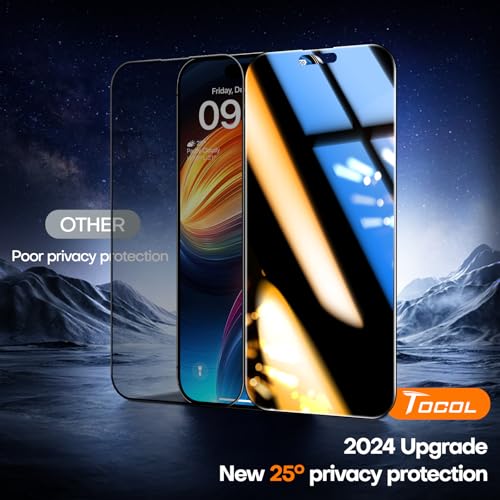 Image of TOCOL for iPhone 16 Plus 15 Plus Privacy Screen Protector True 25Anti Spy 9H+ Hardness Tempered Glass Full Coverage Screen Protector Easy Installation 2 Pack