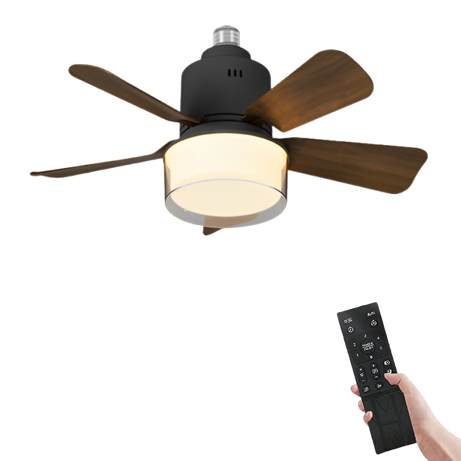 E27 Ceiling Fan Light with Remote Control, 24W LED, 4 Speeds & 3 Colour Modes (3000K–6500K), 2400LM Dimmable, Quiet Motor, Easy Install – for Bedroom, Kitchen, Garage (Walnut (without connecting rod))