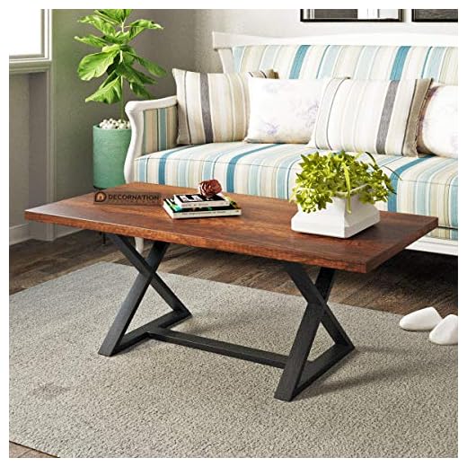 DecorNation Elissa Solid Wood Coffee Table, Cocktail Table, Center Table for Living Room, Bedroom - Natural Wood Finish