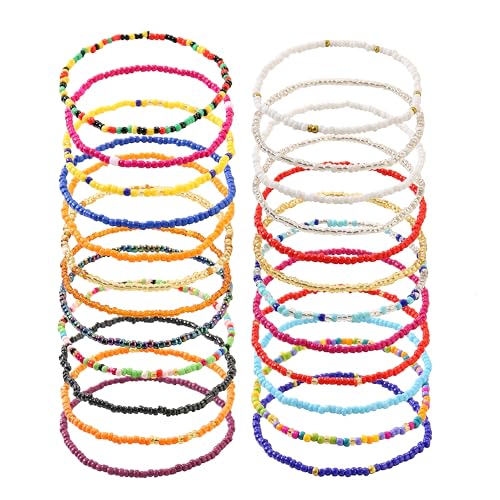 Image of Beaded Anklets for Women Handmade Boho Beaded Ankle Bracelets Colorful Beads Foot Anklets for Women