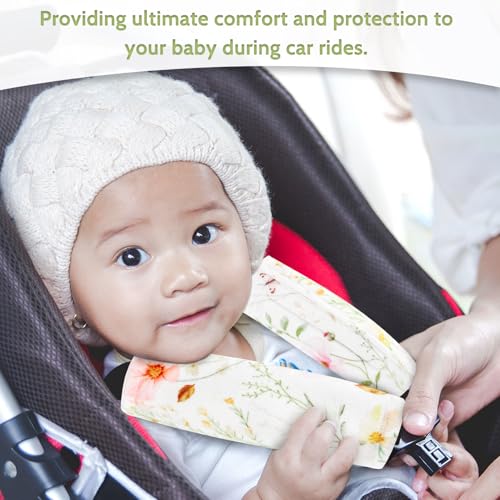 Image of Carseat Strap Covers for Babies, Soft Seatbelt Covers for Kids, Reversible Baby Car Seat Strap Covers, Size: 6.5 x 6.5 inch, for Baby Car Seat, Stroller, Swing, High Chair, Colourful Flowers