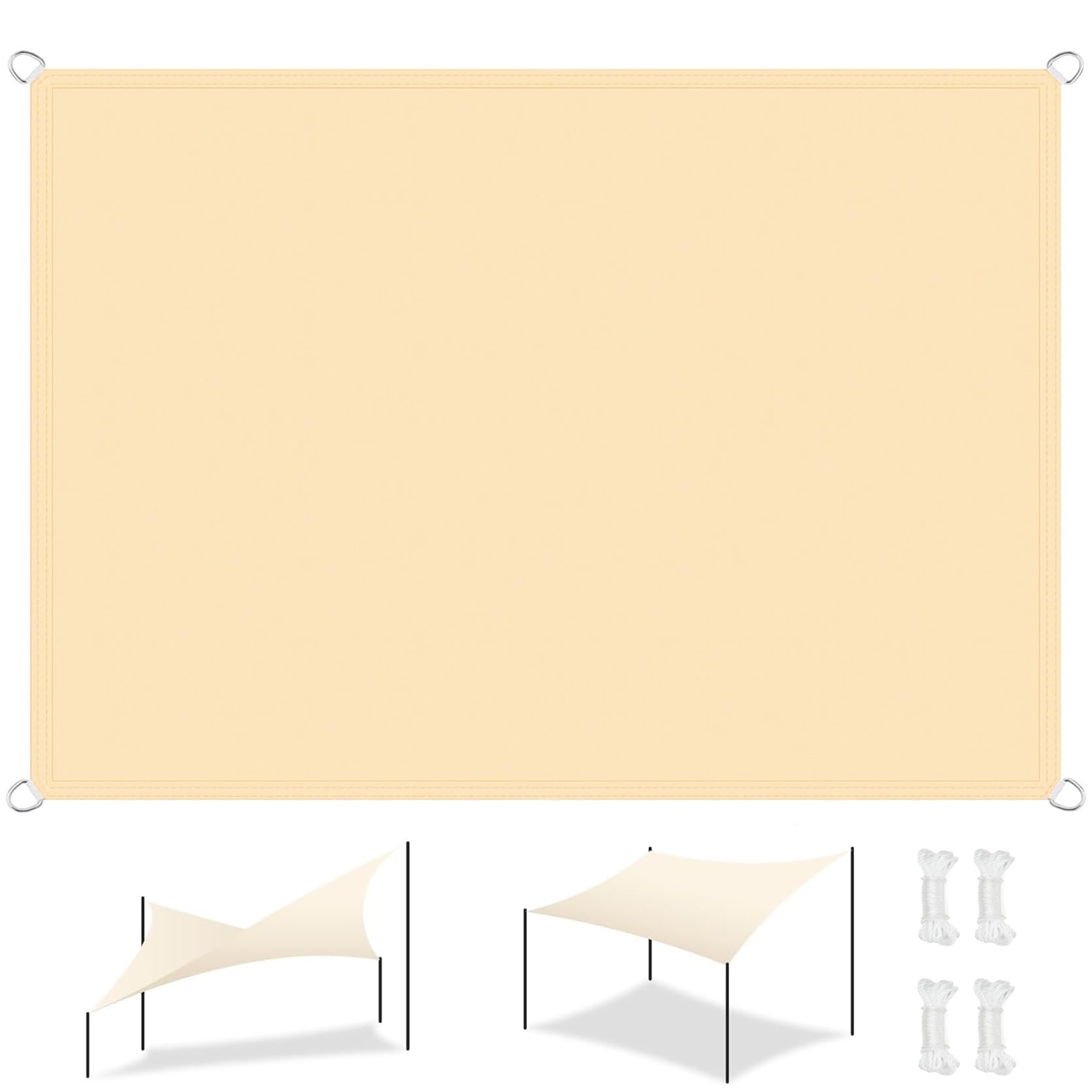 GLDYTVF Waterproof Rectangle Sun Shade Sail 3.8 x 4 m Dustproof Windproof Sunscreen Awning Canopy for Outdoor Patio Cream Color